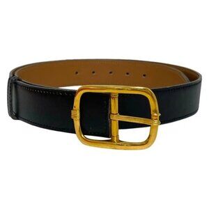 HERMES - Black Gold Veau Swift Circle T Belt Hermes H Belt Swift Togo Black Grey Size 80 – Bag Religion main image 4